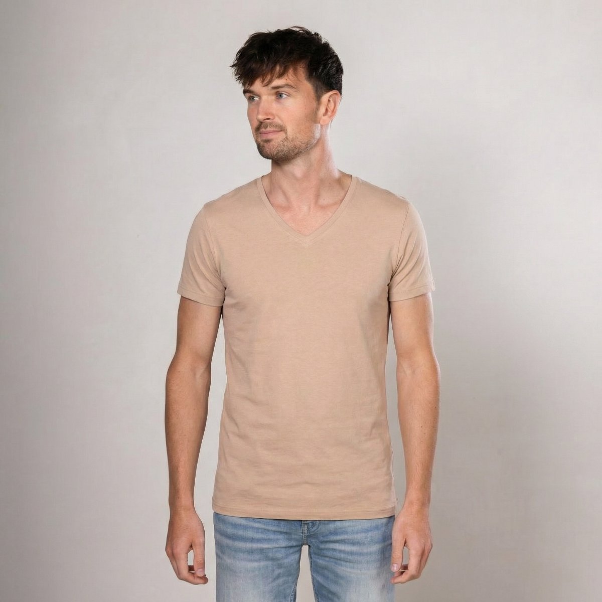Alca Fashion - Extra Long - Heren T-Shirt V-Hals - Naturel - M