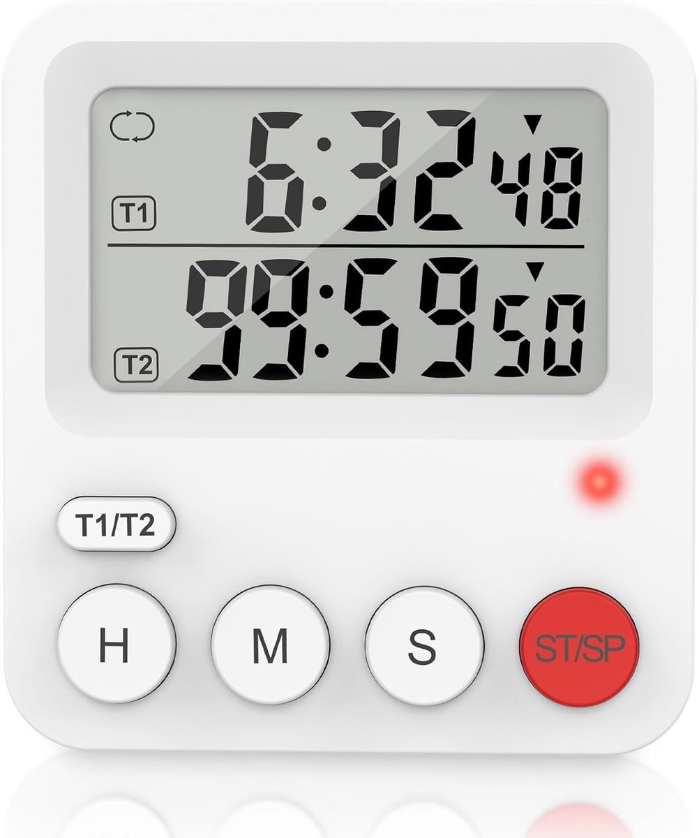 Pomodoro timer - Zwart - 7,4 x 8 x 2 cm - Digitale 2-kanaals Keukentimer met LCD-display - Voor Keuken en Studie