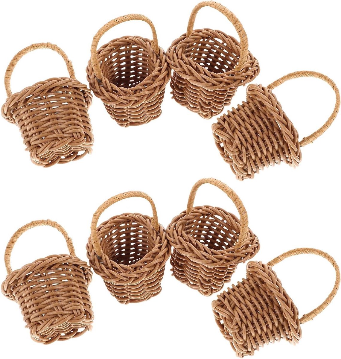 Mini Rieten Mandjes - Kleine Opbergmanden - Poppenhuis Decoratie - Handgeweven Natuurlijk Rotan - 8x6x55 cm - Lichtbruin