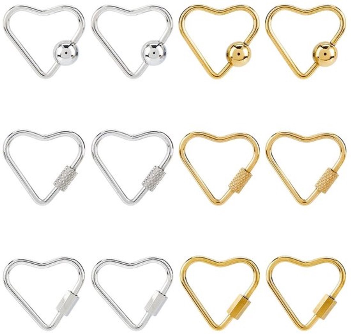 Karabijnhaak Roestvrij Staal - 12 Stuks - Schroefsluiting - Hartdesign - Sleutelhanger Clips - Gunmetal - Afmetingen 25 mm x 23 mm