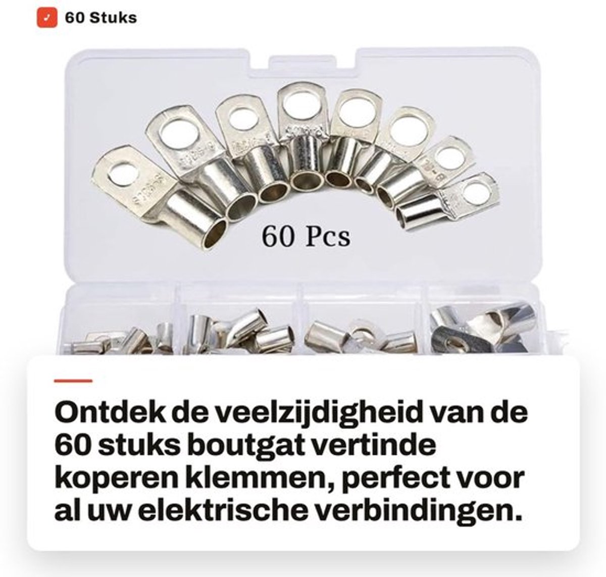 60 Stuks Boutgat Vertinde Koperen Klemmen - Draadklemmen Connector Kabelschoenen - Marine Grade Koud Geperst - Zilver - Oogjes Buisring B...