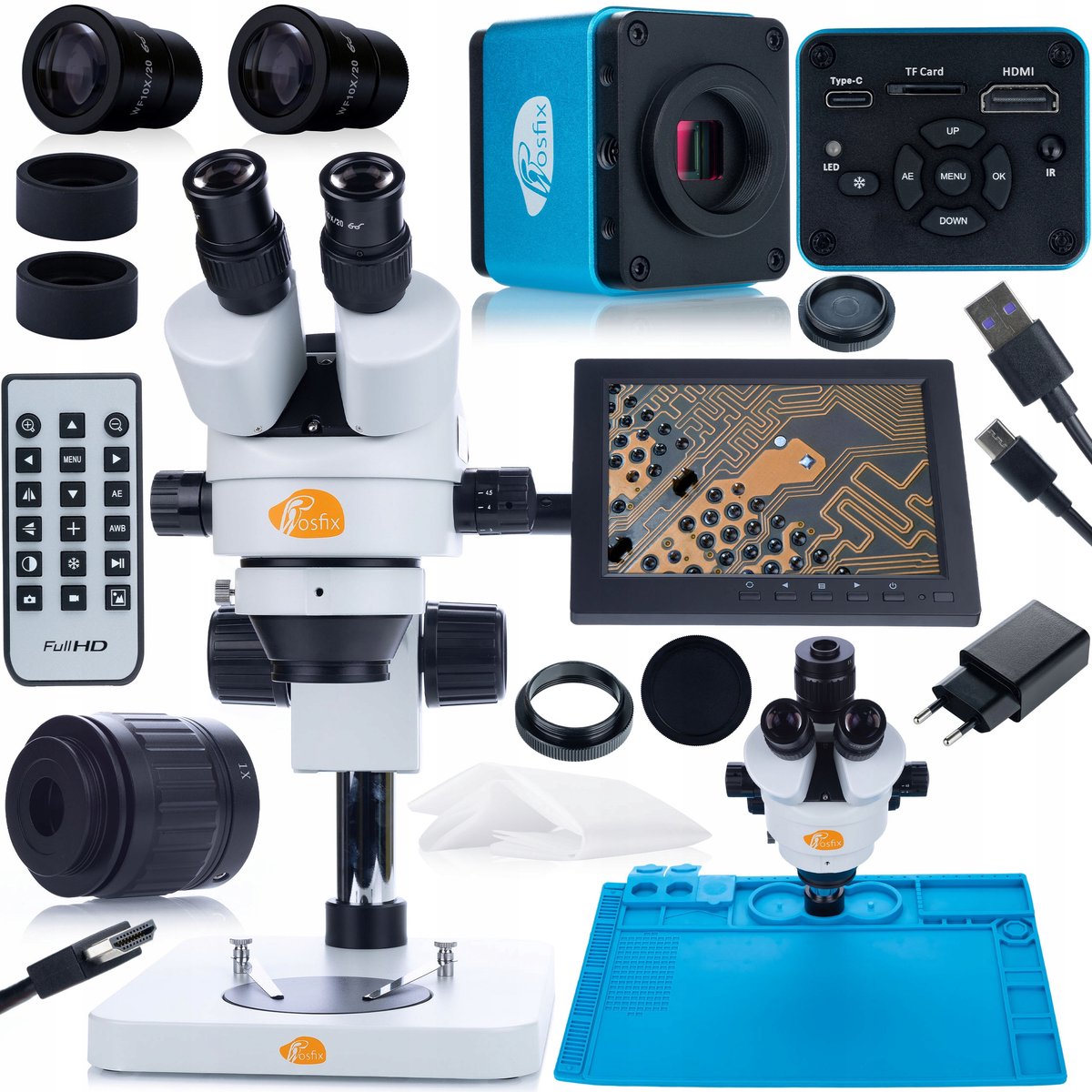 Rosfix Microscoop Mercury Pro MSMP-T-PS1 - Trinokulair met 8 Inch Display - Houder en 8,29MP Camera