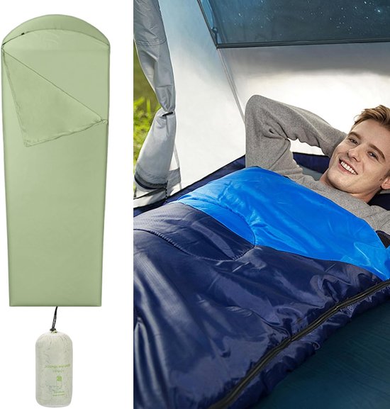 Slaapzak Laken - Reis Laken Liner - Hygiënisch Slapen - Lichtgewicht Ontwerp - 210 x 80 cm - Groen — afbeelding 5