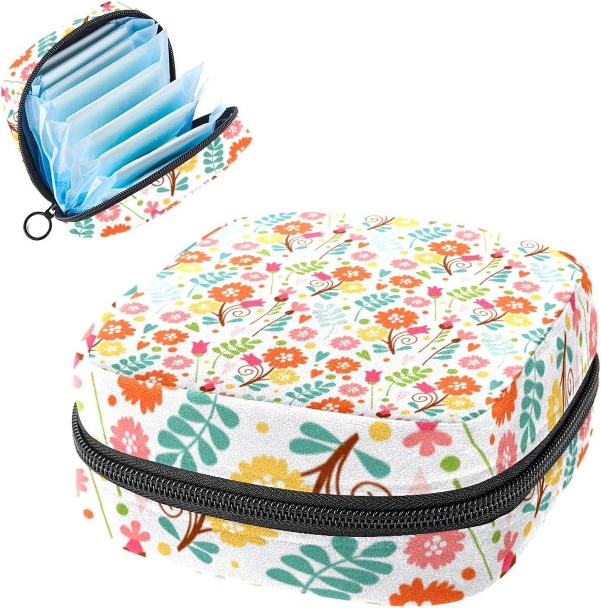 Maandverband Opbergtas - Tampon Rits Zak - Intieme Hygiëne - Privacy Bescherming - 12 x 17 x 17 cm - Bloem