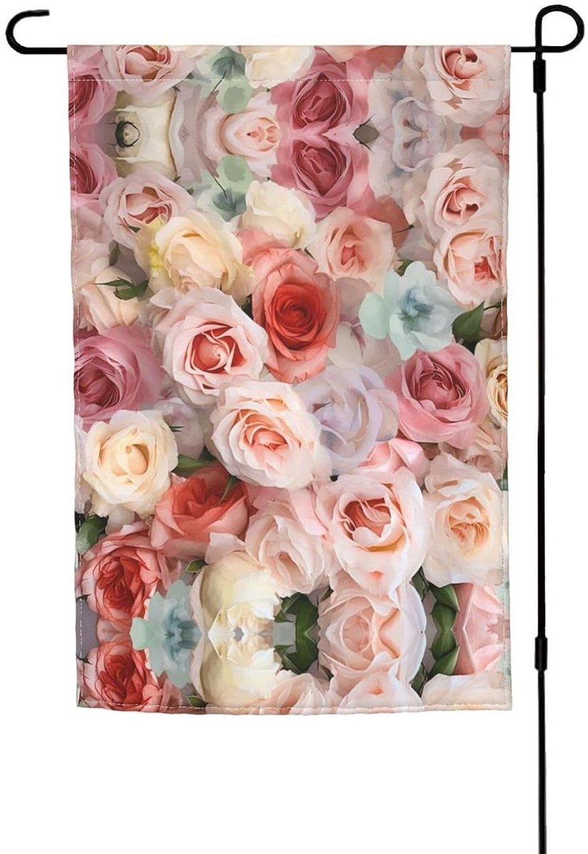 Tuinvlag Rozenmix - Decoratieve Vlag Bloem - Buitenruimte Verfraaien - Dubbelzijdig Bedrukt - 30x45 cm - Wit
