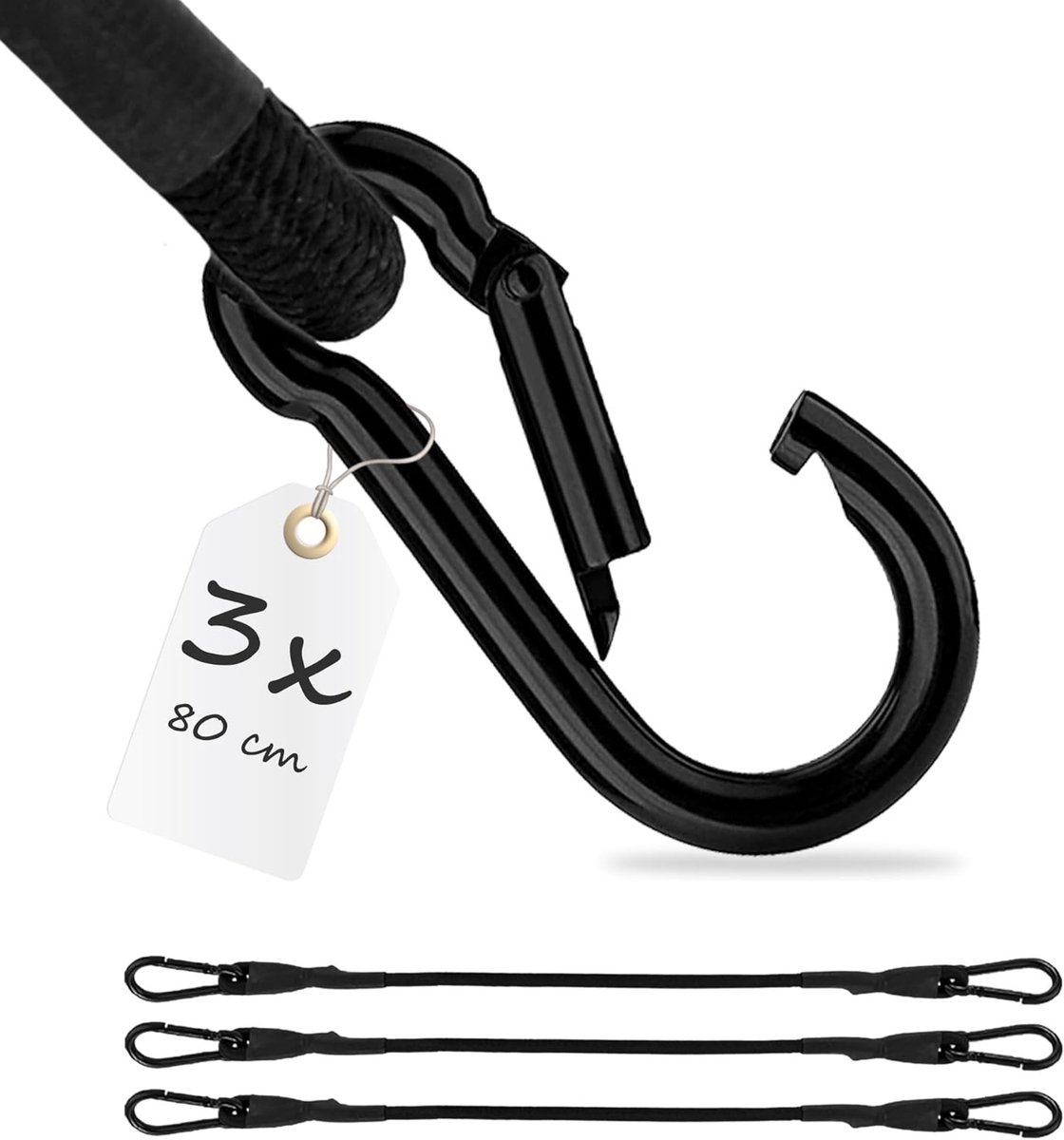 Snelbinders fiets - Zwart - 80 cm - Rubberen spanband met karabijnhaken - Voor bagage en transportbeveiliging