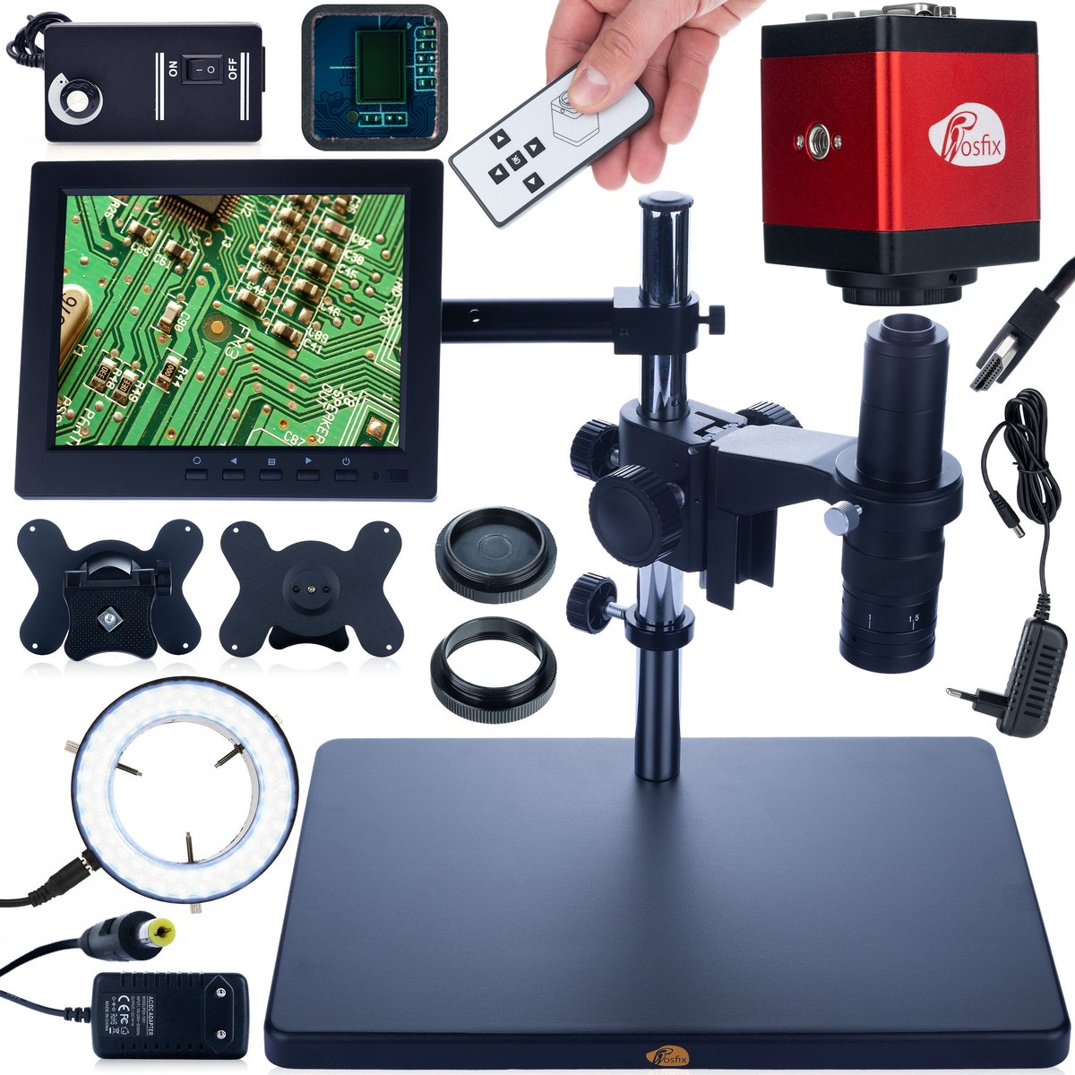 Rosfix Earth Pro MCEP-0.5X Set - Digitale Mikroscoop 7–45x - C-Mount 25mm, 8'' Scherm, 56xLED Houder
