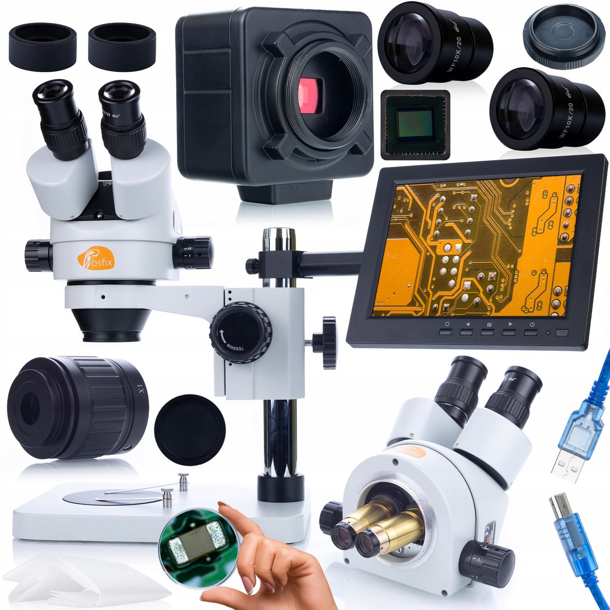Rosfix Microscoop Mercury Pro Trinoculair - Inclusief Camera 5MP Crux KMCP-HDMI-USB - 7-45x