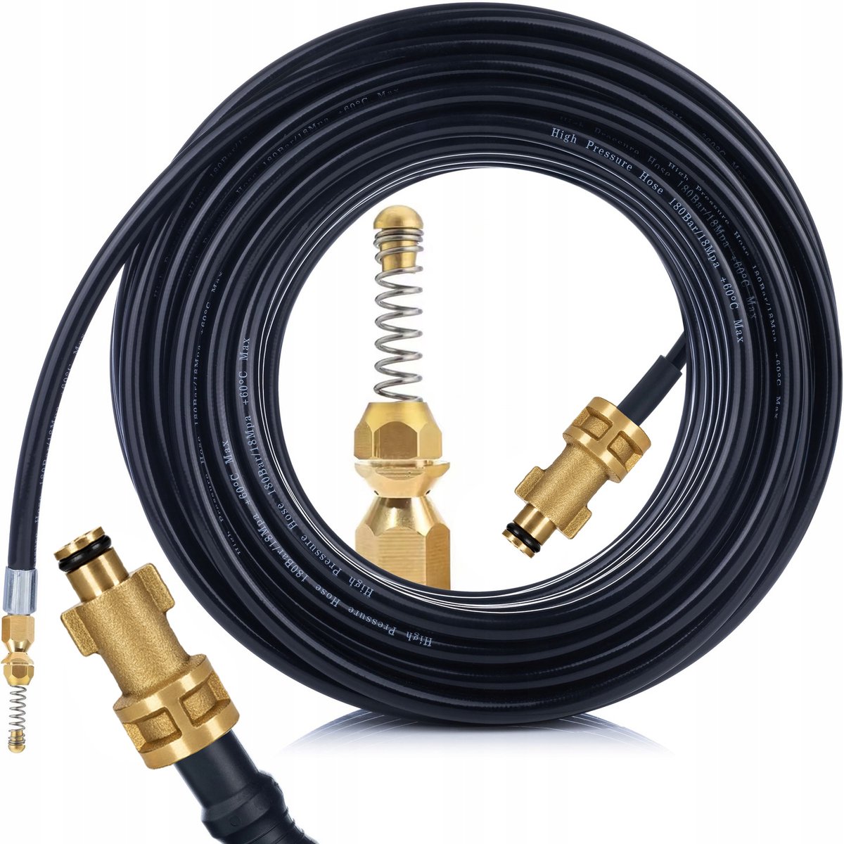 Rosfix Hogedrukslang Vervanging - 10 m Messing Spuitmond met Veer 1/4" - 200 bar 60°C - Geschikt voor Bosch