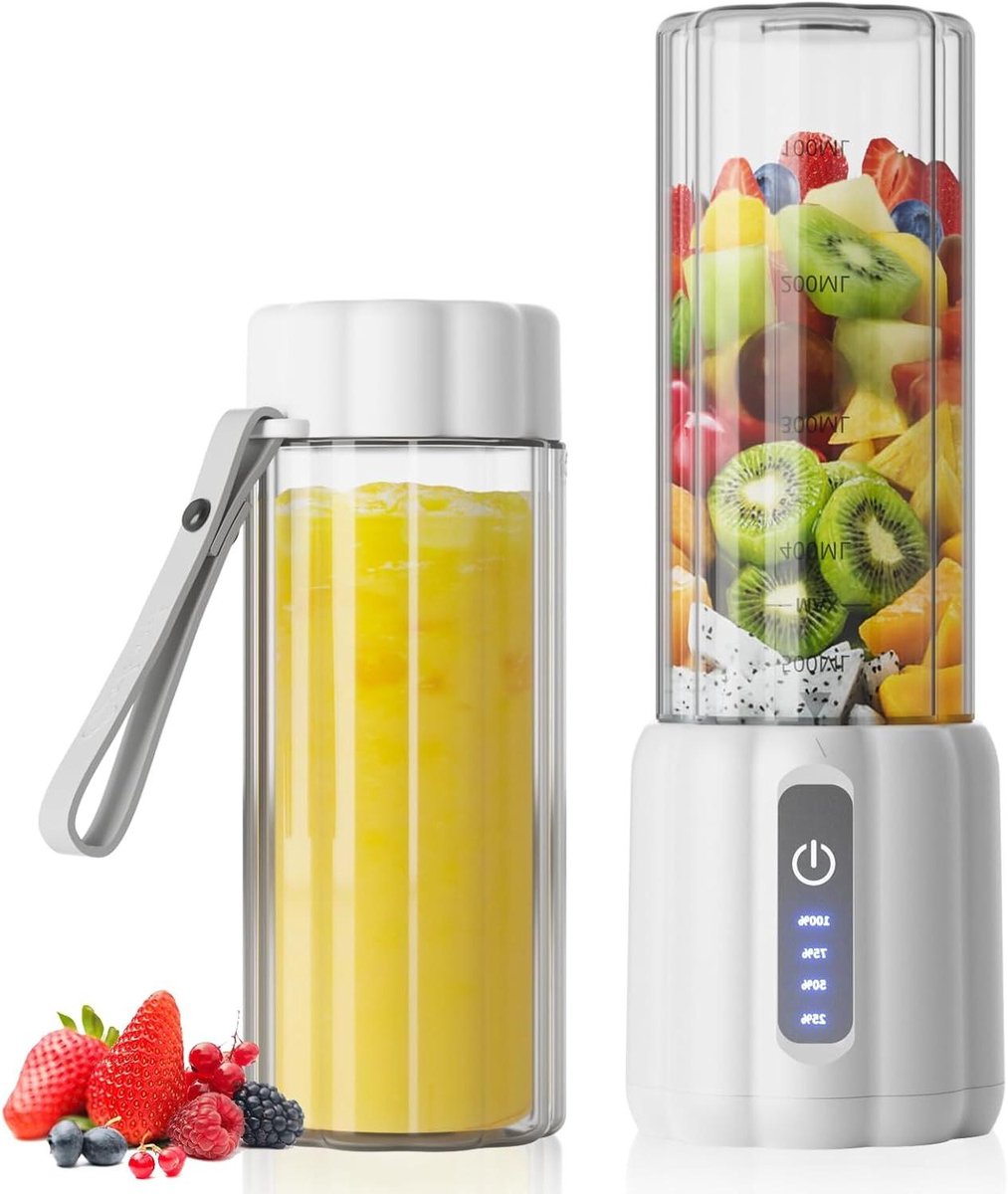 Draagbare Blender - Smoothie Maker - Onderweg Mixen - Krachtige 22.000 RPM - 500 ml - Wit