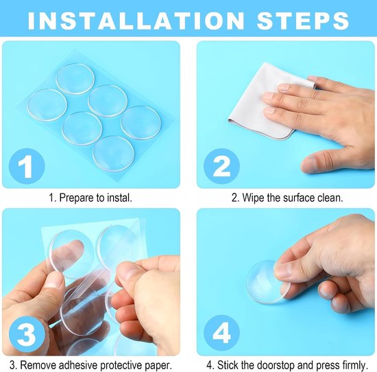 Zelfklevende Deurstopper voor Wand - Transparante Silicone Bescherming voor Deurhandvatten - 12 Stuks — afbeelding 3