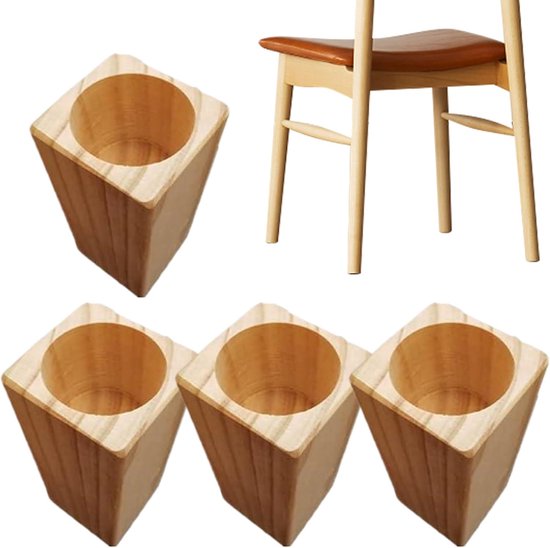 Set van 4 Houten Bedverhogers 10 cm - Universele Meubelverhogers voor Bed, Bank en Tafel van Merkloos — afbeelding 5