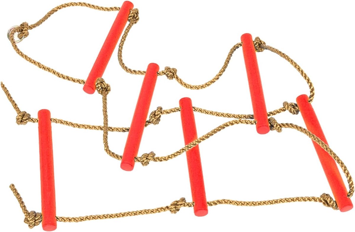 Hangende klimladder van touw met zes secties voor boomhuis, speeltoestel en outdoor avonturen, rood
