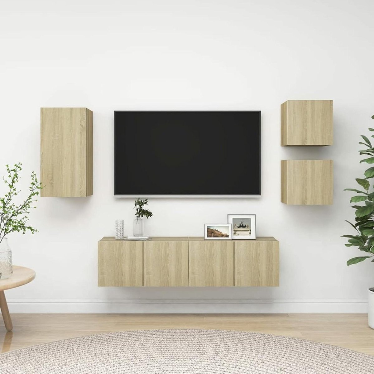 Tv-kastset 5-delig - Tv-meubelset Hifi-kast - Woonkamer Organizer - Wandmontage Ontwerp - Niet gespecificeerd - Sonoma eiken