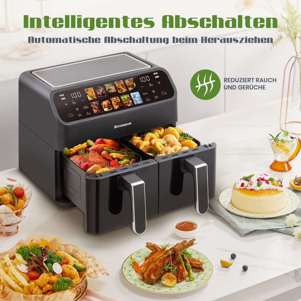 COVREO Airfryer 9L 36x32x31 cm zwart ABS, dubbele luchtfriteuse met LED