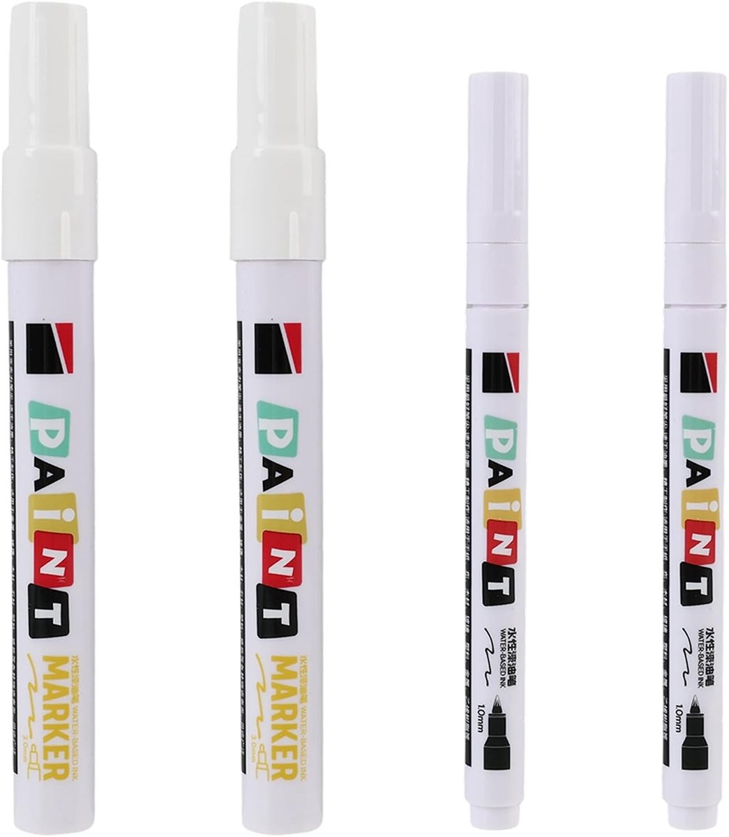 Waterdichte bandenpennen, 4 stuks, fijne punt 1 mm en 3 mm dik, ideaal voor autobanden, motorfietsen en fietsen, geschikt voor glas, metaal, rubber en keramiek