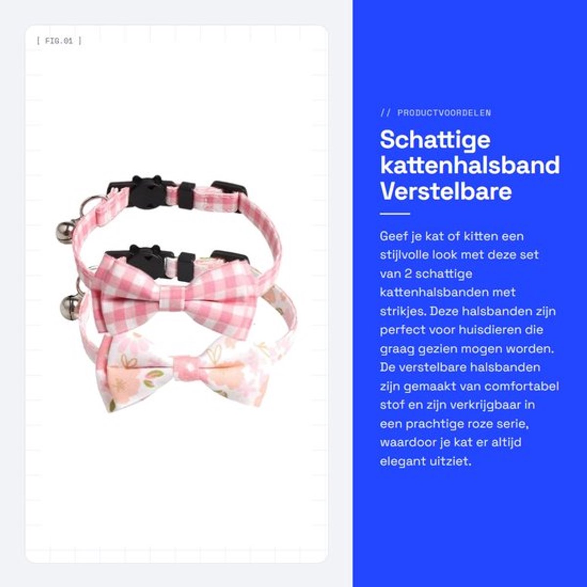Kattenhalsband Set van 2 - Verstelbare Halsband - Veiligheidssluiting - Belletje - Schattige Strikjes - Verkrijgbaar in 23 Kleuren