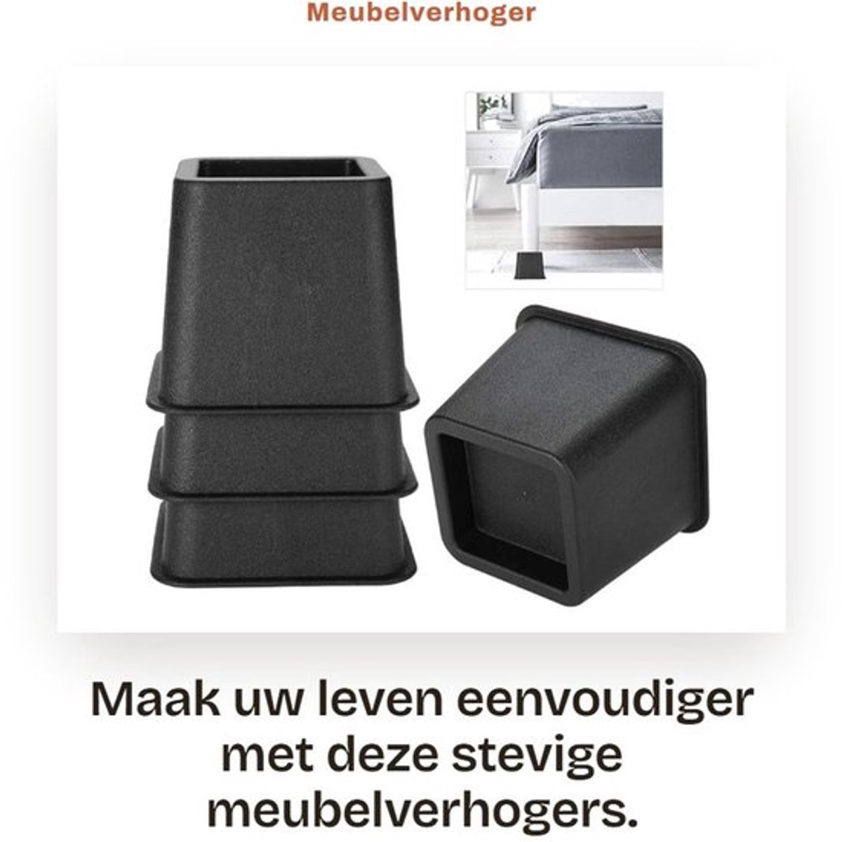 Meubelverhoger 4 Stuks - 5 Inch (12 x 12 x 10 cm) - Stabiele Verhoger - Bedverhogers - Meubelverhogers - Duurzaam PP-Materiaal - Bedverhoger