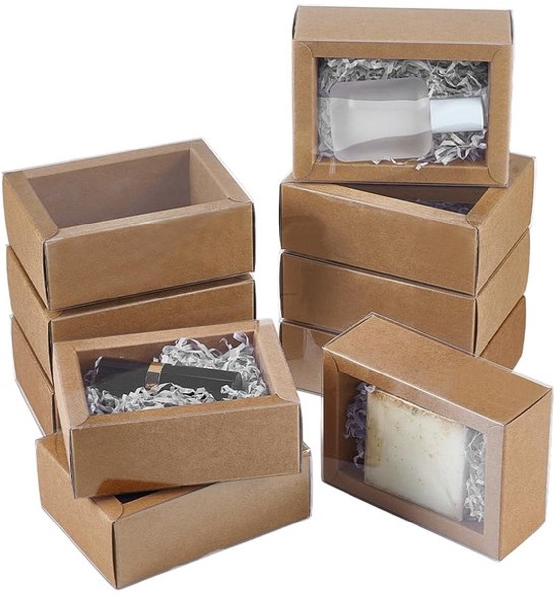 Cadeau Doos 16 Stuks - Kraftpapier - Met Venster - Kleine Verpakking - Organiseren Feest - Hoogwaardige Kwaliteit - Verpakkingsdozen