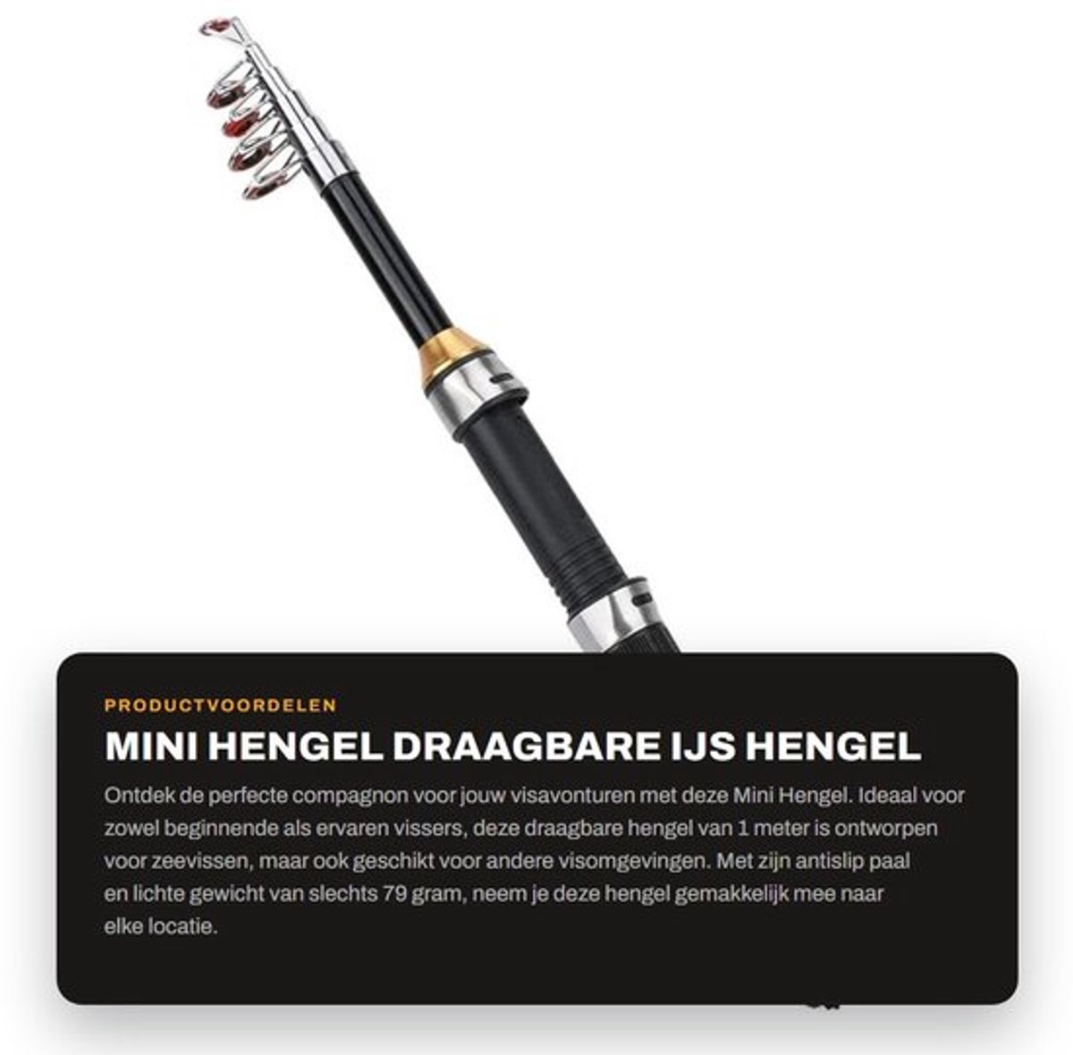 Ijshengel Draagbaar 1 m - Mini Hengel - Antislip - Zeevissen - Visstok - Korte Paal
