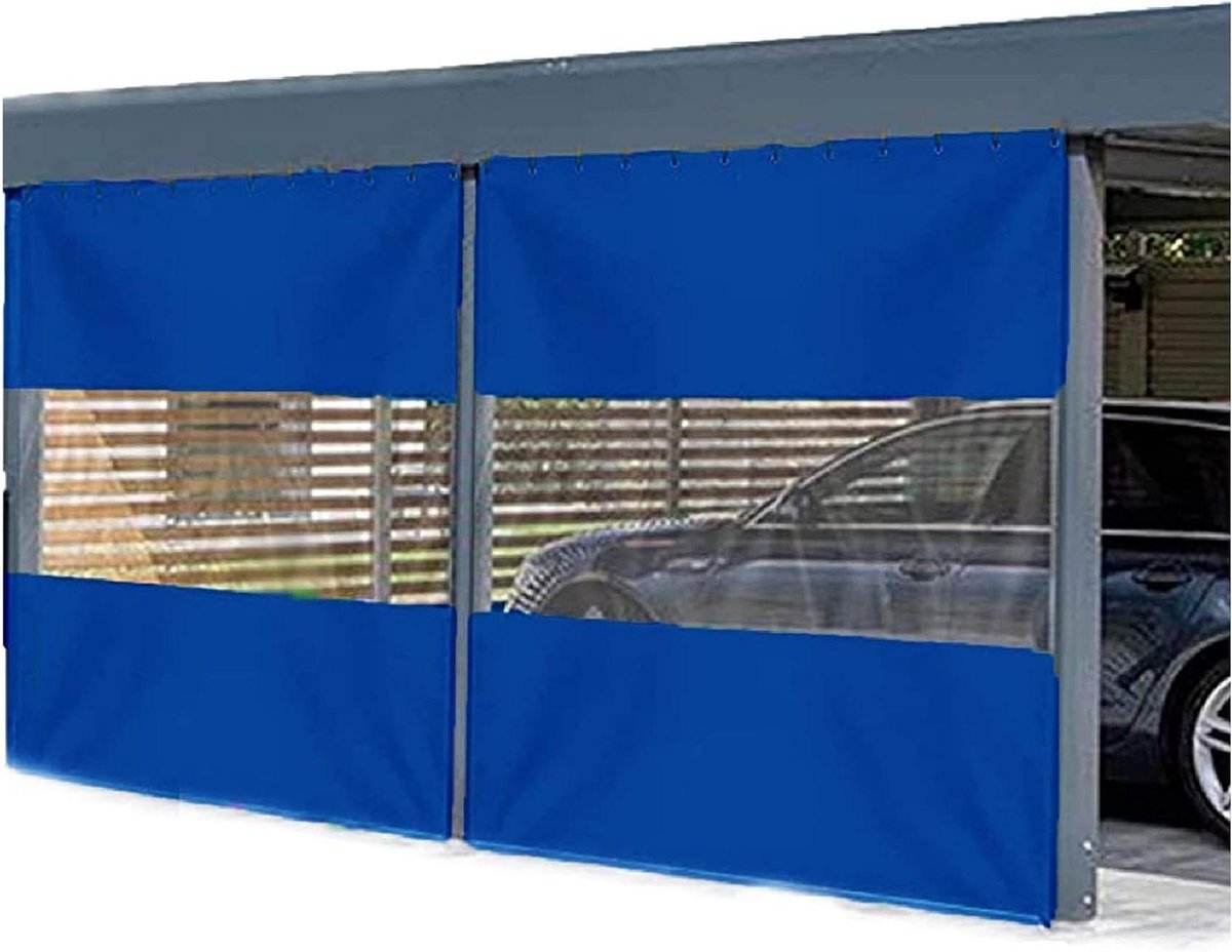 Buiten Gordijn - Terras Gordijn - Bescherming tegen weer - Waterdicht PVC en transparant - 2.55x3.5m - Blauw Transparant