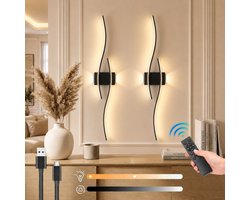 MUPOO Draadloze Wandlamp Binnen Zwart (2 Stuks)-Draadloze & 