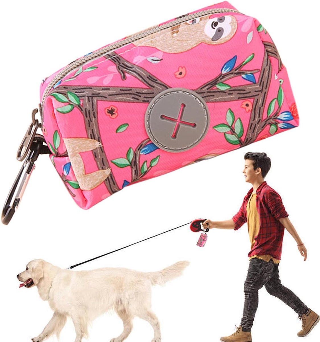 Hondenafvalzak Dispenser - Poepzakhouder Opgerold - Buitenwandelen Hond - Bedrukt Ontwerp - 11 x 5.5 x 2.5 cm - roze