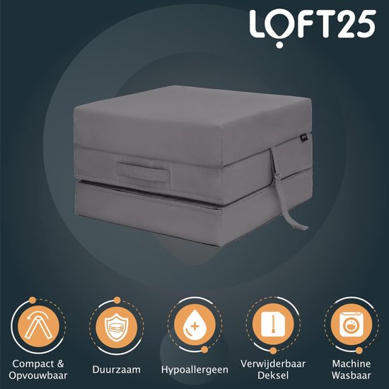 Opvouwbare Matras - Z Bed Futon - Gast en Logeer - Waterbestendig - 198 x 66 cm - Donkergrijs — afbeelding 2