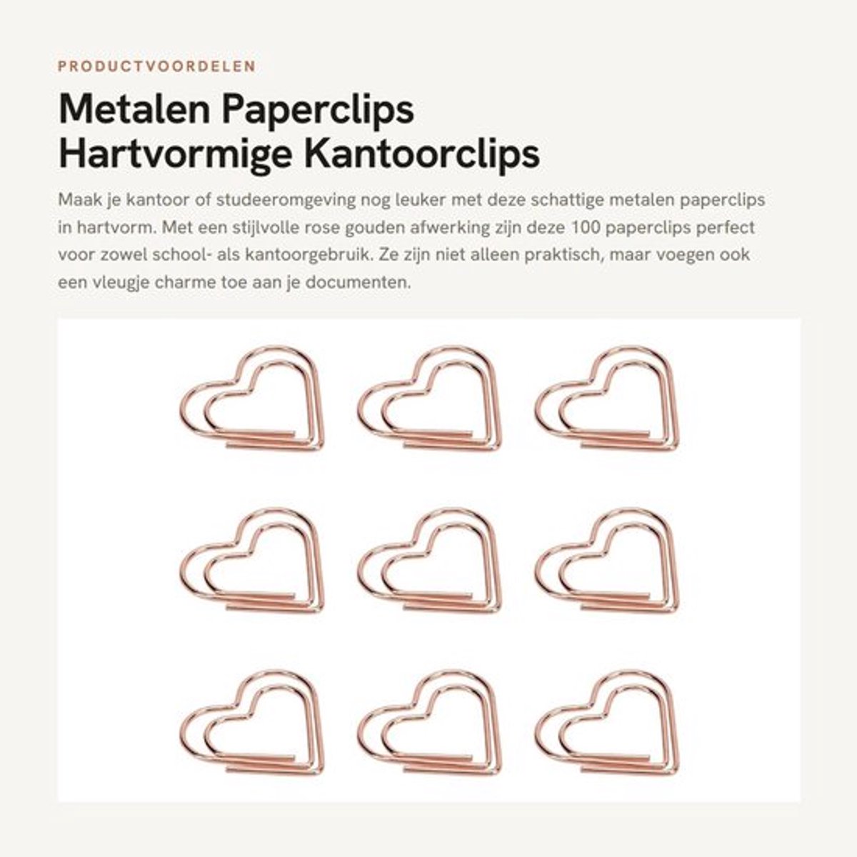 Paperclips 100 Stuks - Gouden Paperclips - Hartvorm - Stijlvolle Kantoorclips - Draagbare Kantooraccessoires - Uniek Ontwerp