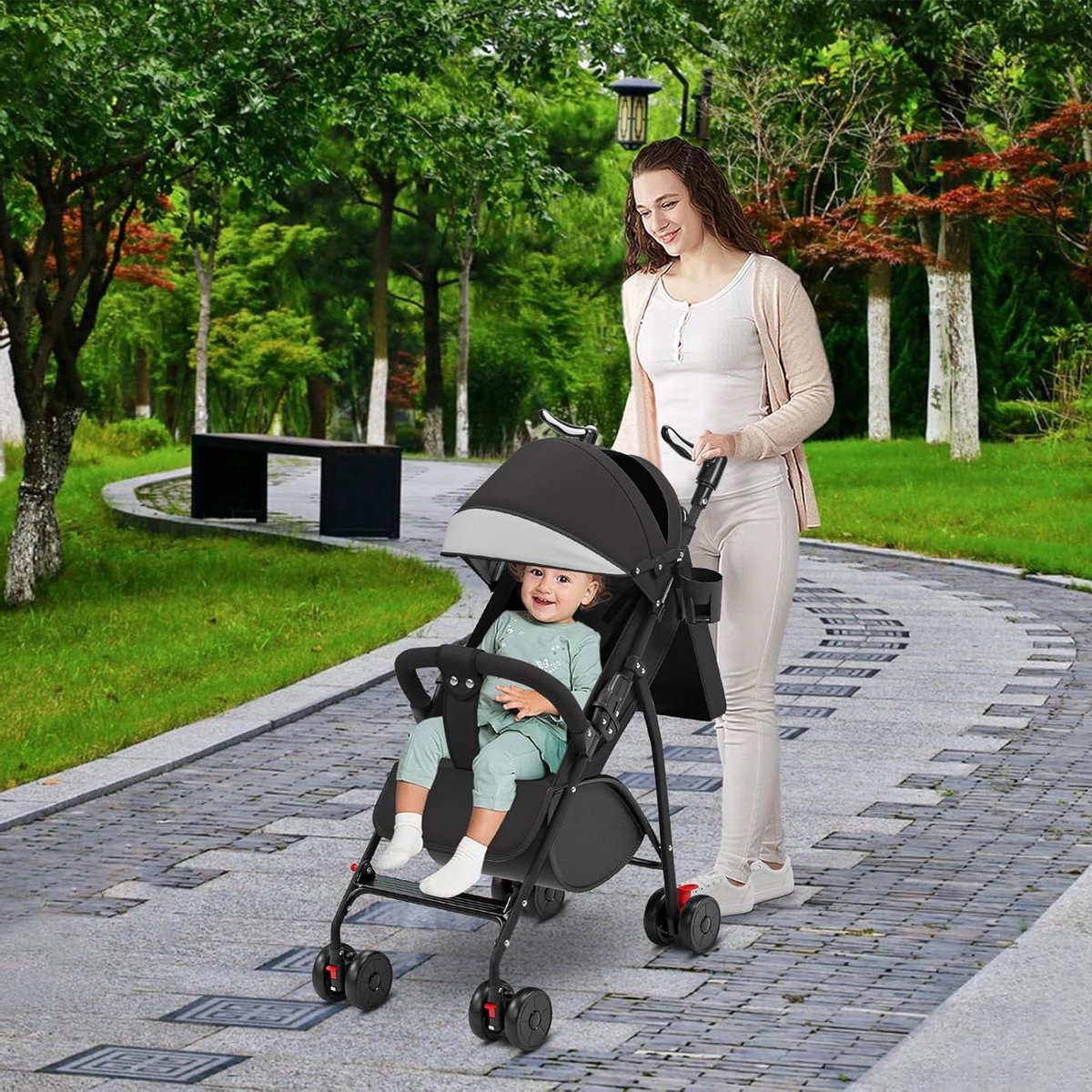 Compacte wandelwagen - Kinderwagen Reiswagen - Veilig op pad - Kantelbare rugleuning - 47 x 72 x 97 cm - Zwart