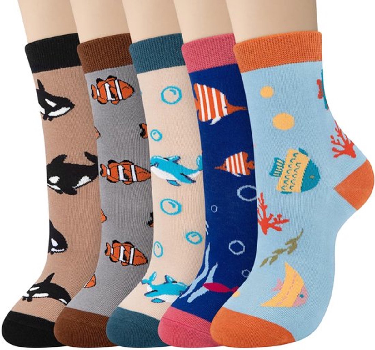 Damesokken Schattige Dieren - 5 Paar - Katoenen Sokken - Rekbare Maat - Comfortabele Voeten - Kleurrijke Patroon