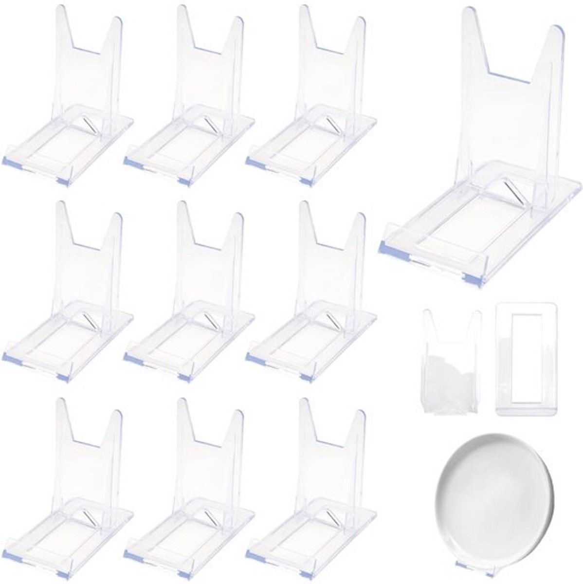 Bordenstandaard Transparant - 10 Stuks - Verstelbaar - Kunststof - Voor Fotodisplays - 11,3 x 10,1 x 6 cm - Duurzaam Materiaal - Bordhouder