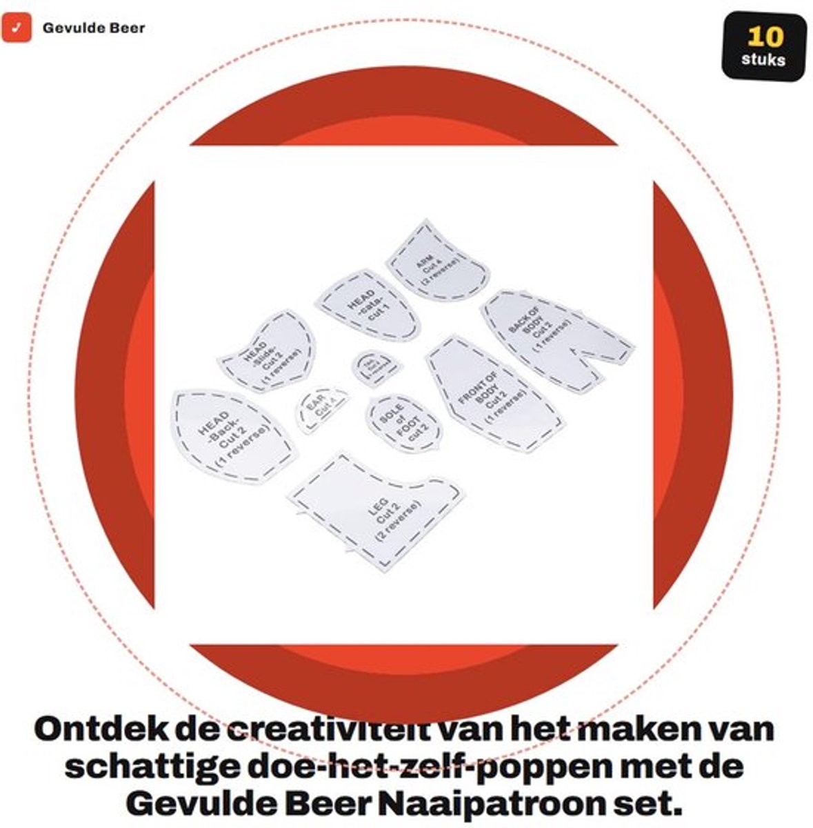 Naaipatroon Gevulde Beer - Herbruikbare Naaisjabloon Set - DIY Poppen Maken - Veilig Gebruik - 10 Stuks - Eenvoudig Snijden - Poppenpatroon