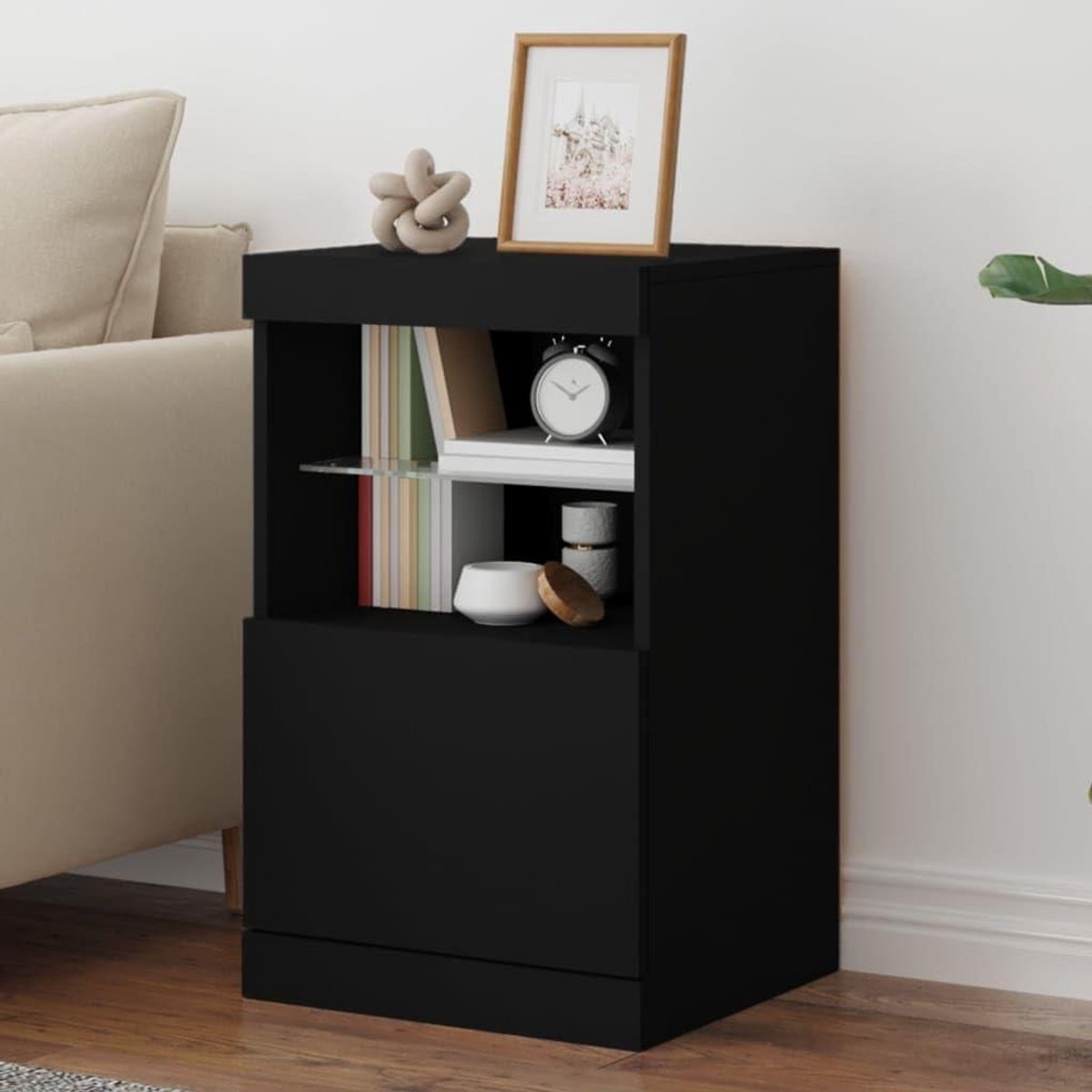 Dressoir met LED - Buffetkast Opbergkast - Woonkamer Decoratie - RGB Verlichting - 41x37x67 cm - Zwart
