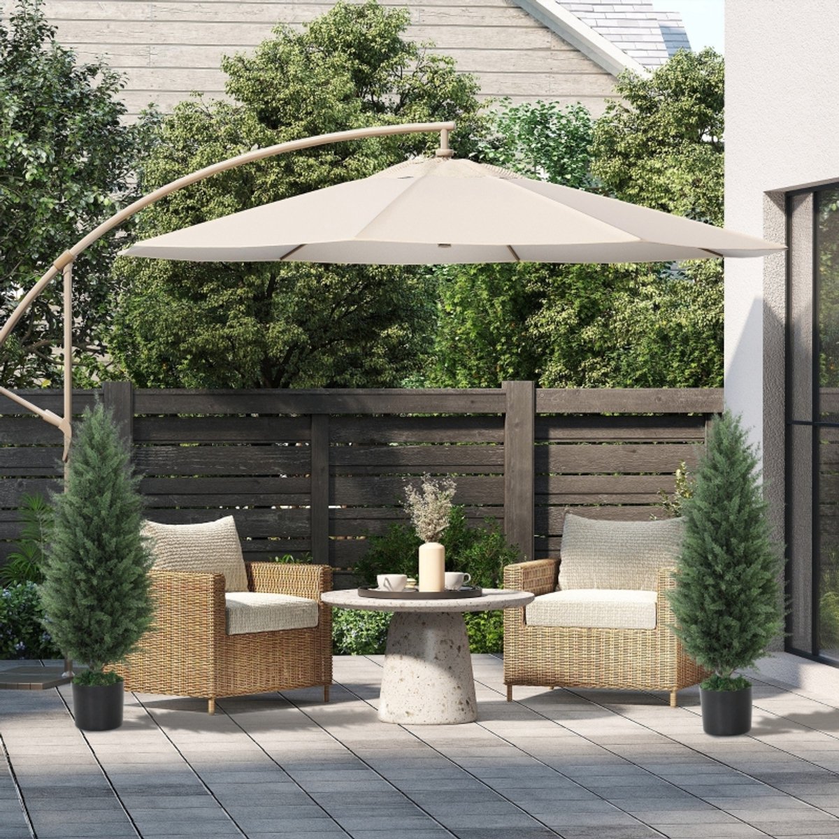 MIVRAY Kunstplant – Levensechte Kunstmatige Cipres Set Van 2 – 90 cm – Kunststof – Groen – Voor Binnen En Buiten in Pot
