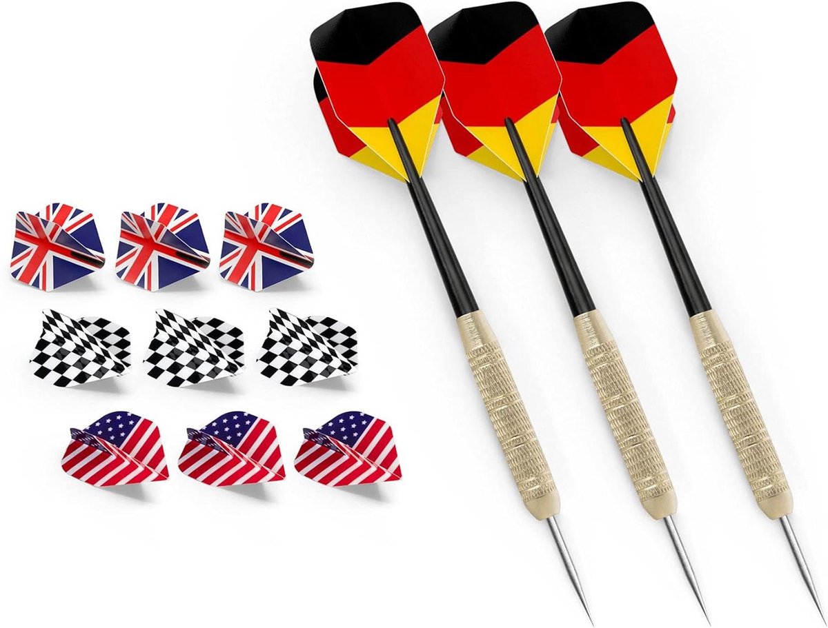 Steeldartpijlen Set - Dartpijlen met Flights - Darts Spelen - 3 Pijlen 12 Flights - 18 g - Multicolor