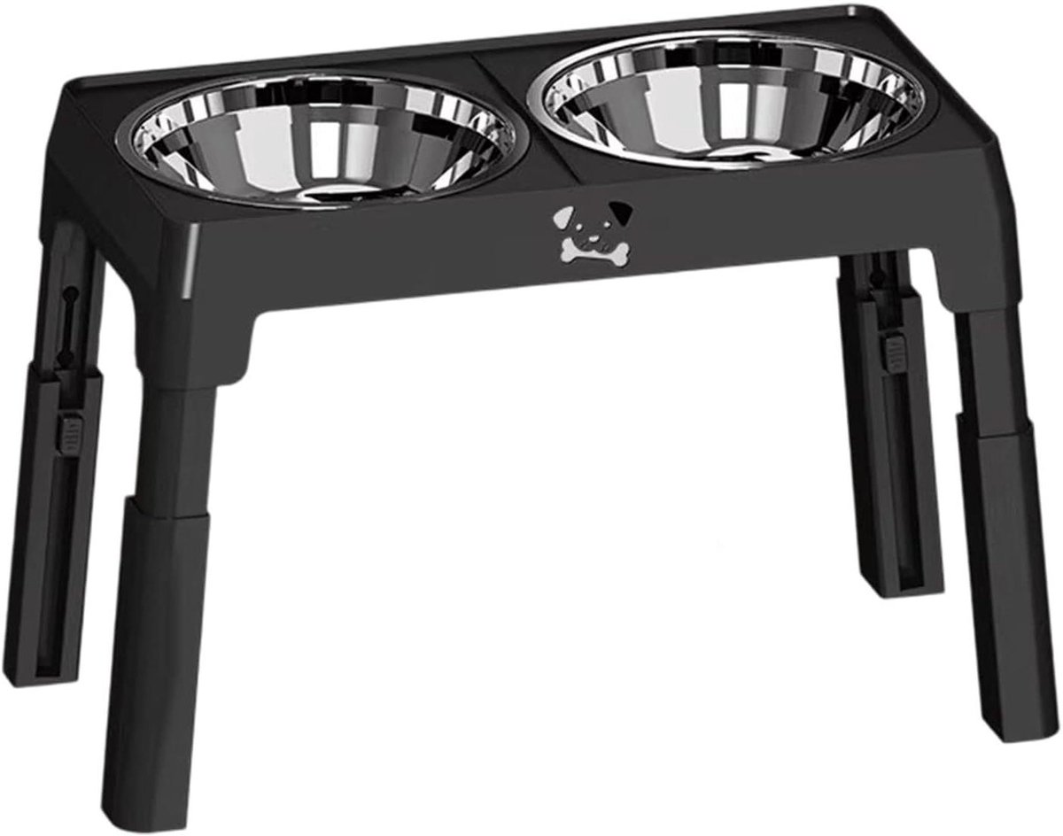 Verhoogde Hondenbak - Voerstation Honden - Comfortabel Eten - 5 Niveaus Verstelbaar - 45x25x10 cm - Zwart