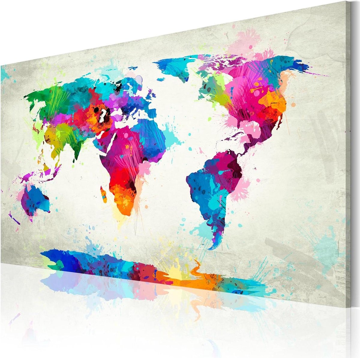 Akoestisch Schilderij - Geluidsisolerend Beeld - Ruimte Verbeteren - Geluid Absorberend Schuim - 120x80 cm - Wereldkaart