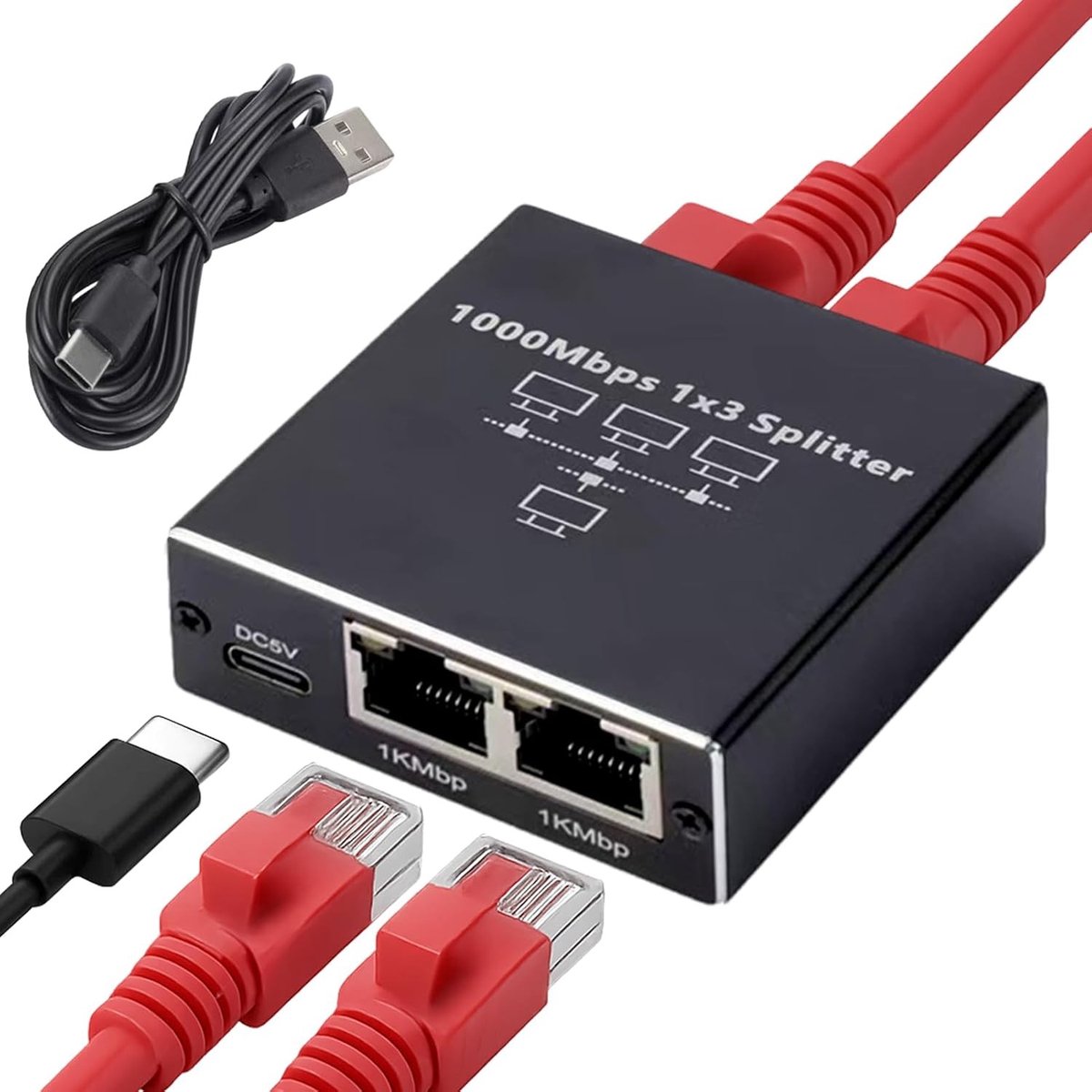 Netwerksplitter - Zilver - 3 poorten - Aluminium Gigabit Ethernet-switch - Voor thuis en kantoor
