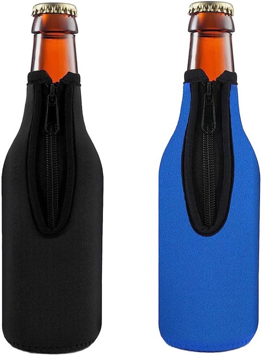 Bierfleshoezen 2 Stuks - Geïsoleerde Neopreen Hoes - Antiverbrijzeling Ontwerp - Voor Buitenevenementen - Eenvoudig Ritsontwerp - Houdt Dranken Koud - Bierfleshouder