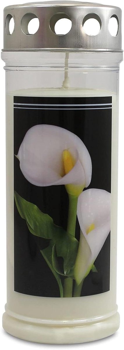 Herdenkingskaarsen Calla - Graflichten Rouwlicht - Graf Decoratie - Extra Lange Brandduur - 75 x 210 mm - Wit