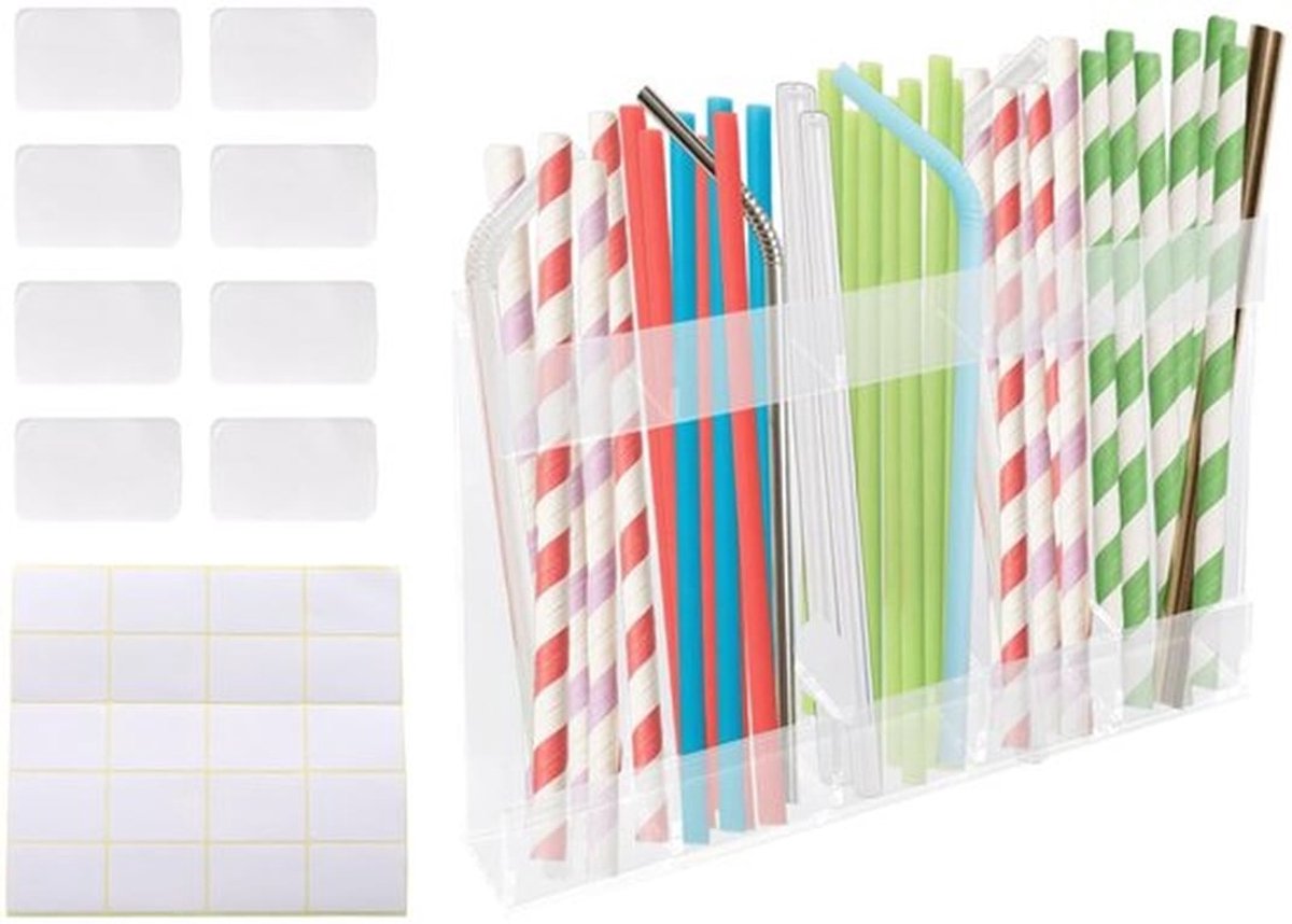 Rietjeshouder Transparant Acryl - Dubbelzijdig Plakband - Wandopbergrek - 24x16,5 cm - Inclusief Nano-lijmplekken - Organisator voor Rietjes - Rietjesorganizer