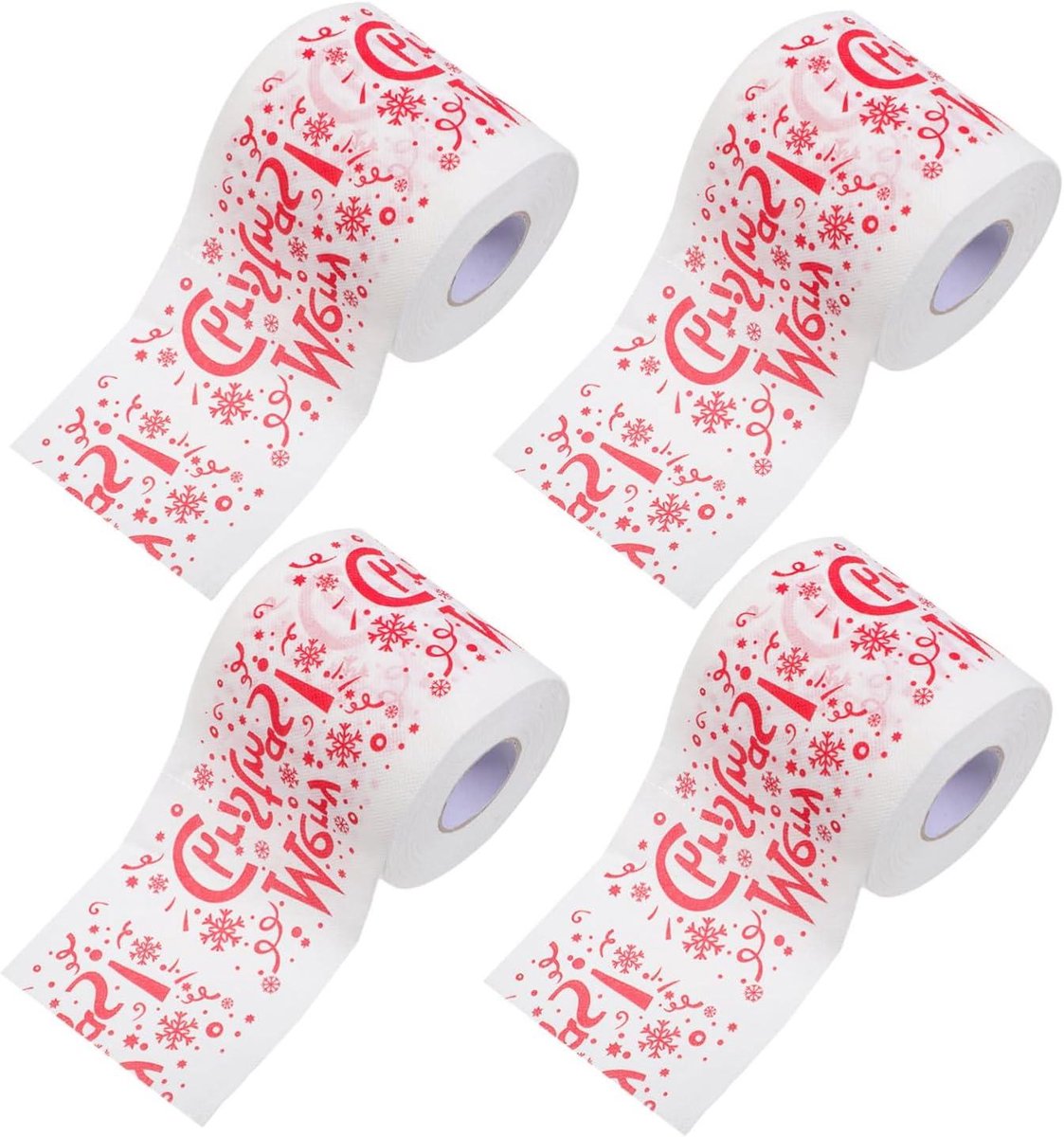 Kerst Toiletpapier Rollen - Thema Servetten - Feestelijke Decoratie - Creatief Bedrukt Ontwerp - 4 Rollen - Wit