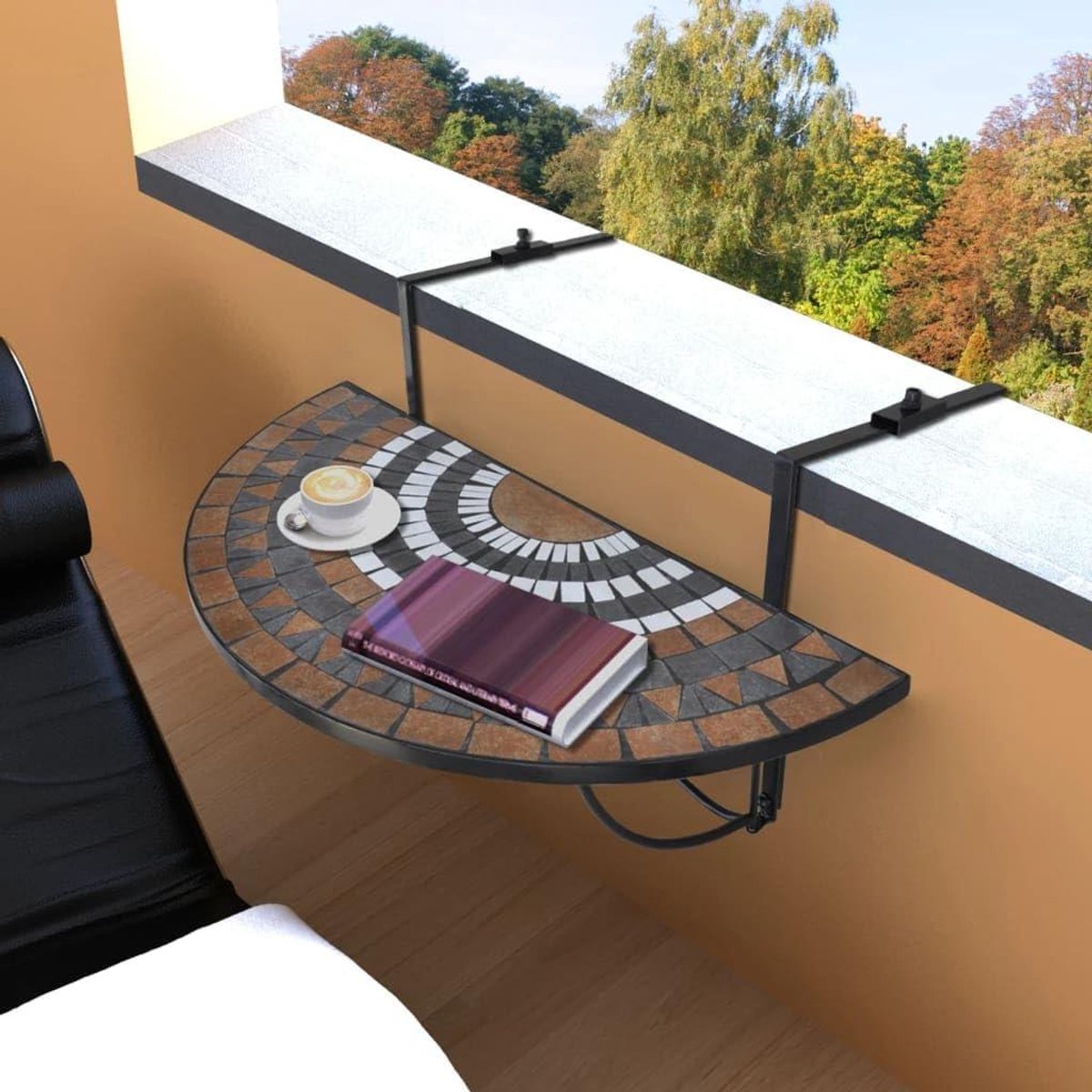 Balkontafel - Hangtafel Terras - Buiten Zitten - Ruimtebesparend Klapontwerp - 76 x 56 x 64 cm - Bruin-A