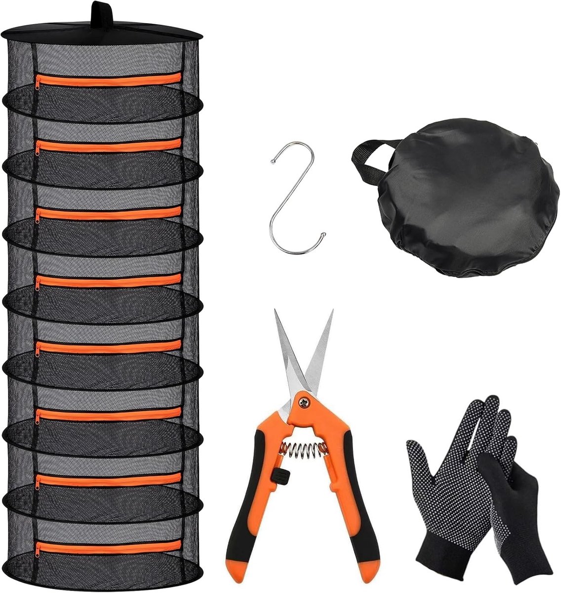 Lexium Store Droognet Oranje 8-laags Mesh Droognet voor Kruiden en Voedsel Hangend en Opvouwbaar