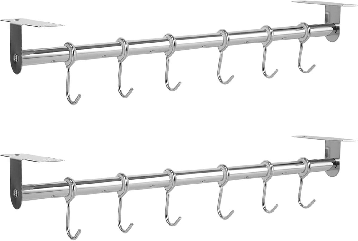 Hangrail voor de Keuken - Zilver - 41 x 8,5 cm - Roestvrijstalen Keukengereihouder met 6 Haken