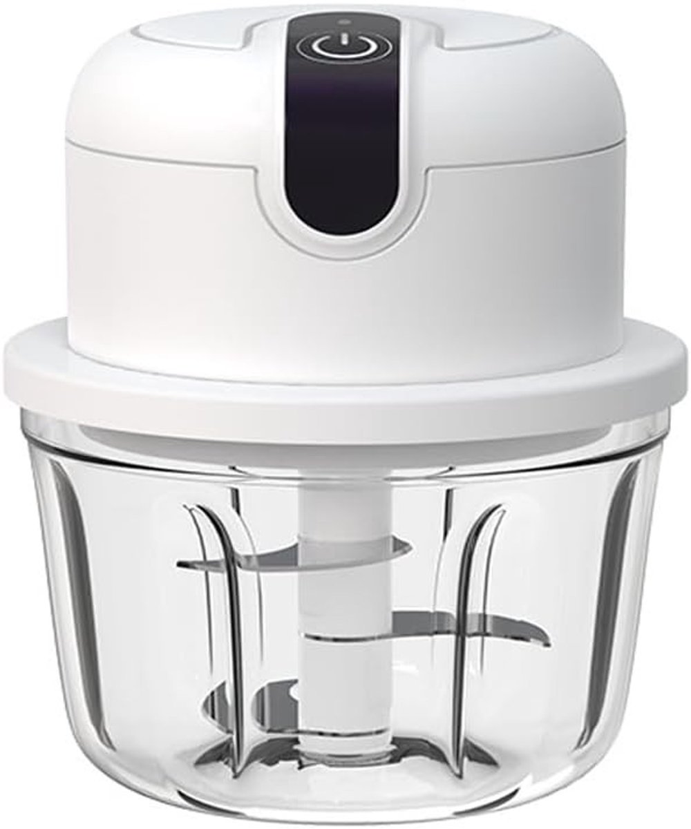 Elektrische groentesnijder - Wit - Inclusief 100 ml, 250 ml en 350 ml kommen - PP Kunststof en Roestvrij Staal - Voor Keuken en Reizen