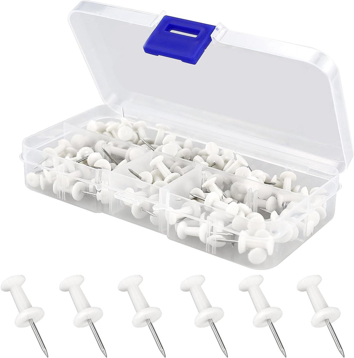 Plastic Duimspijkers - Tekening Pinnen - Documenten Bevestigen - Stalen Punt - 12 x 10 mm - Wit