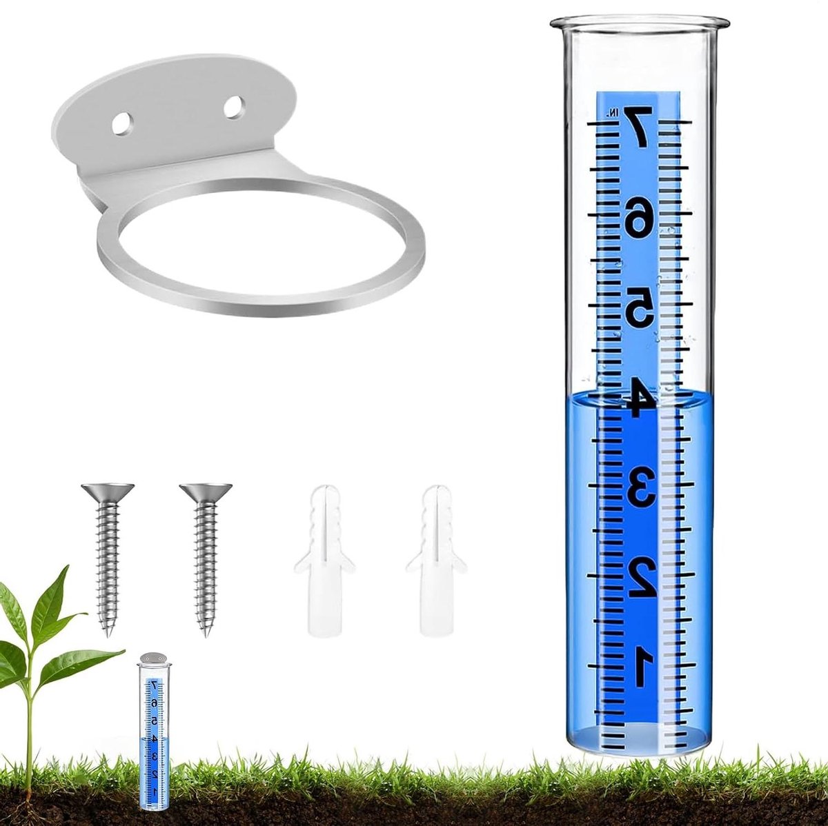 Regenmeter Buiten - Regenmeter Tuin - Waterhuishouding Meten - Vorstbestendig Ontwerp - 21 cm Hoog - Transparant