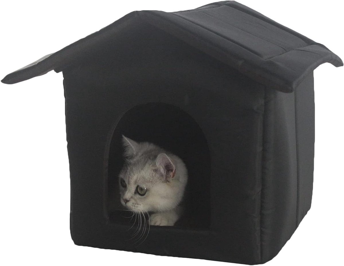 Outdoor Kattenhuis - Huisdier Shelter - Bescherming Buiten - Waterdicht Oxford Materiaal - 45 x 43 x 40 cm - Zwart